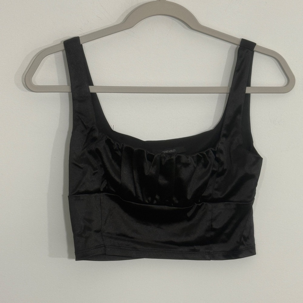 Forever 21 Womens Top S Black Satin Bustier Crop Corset Coquette Y2K Clubwear